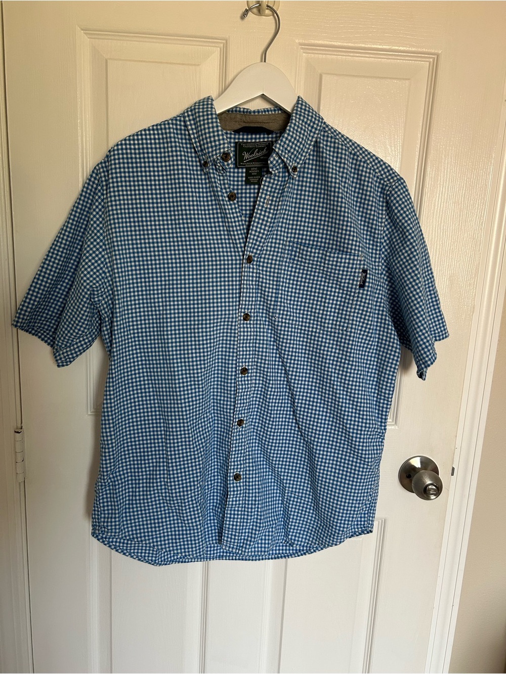Woolrich Blue White Gingham Short-Sleeve Button-Down Shirt